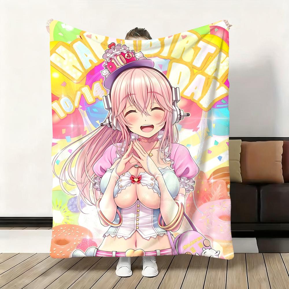 Anime Sexy Super S-Sonico Throw Soft Flannel Blanket Warm Knee Skin-Friendly Throw for Sofa Office Bed Traveling Winter Oversize