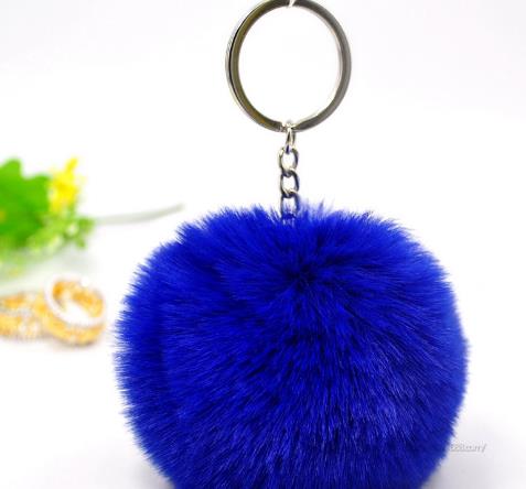 8CM Fluffy Rabbit Fur Ball Key Chain Cute Candy Colors Pompom Artificial Rabbit Fur Keychain Women Car Bag Key Ring