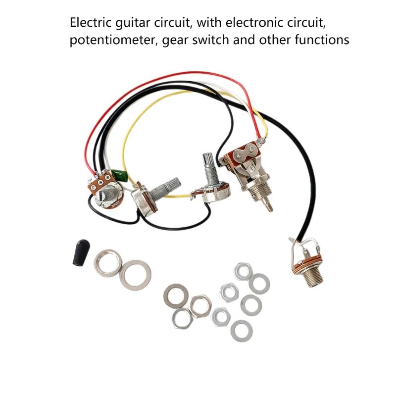 Electric Guitar Wiring Harness Set Replacement, 1 Volumes 1 Tone Prewired 3 Way Toggle Switch 500K Pots Jacks for Guitar