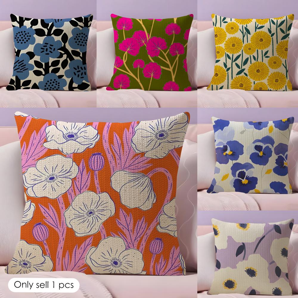 Flower Design Cushion Cover Summer Coolness Linen Fabric Double-Sided Printing Pillow Case Sofa Home Decor Gift