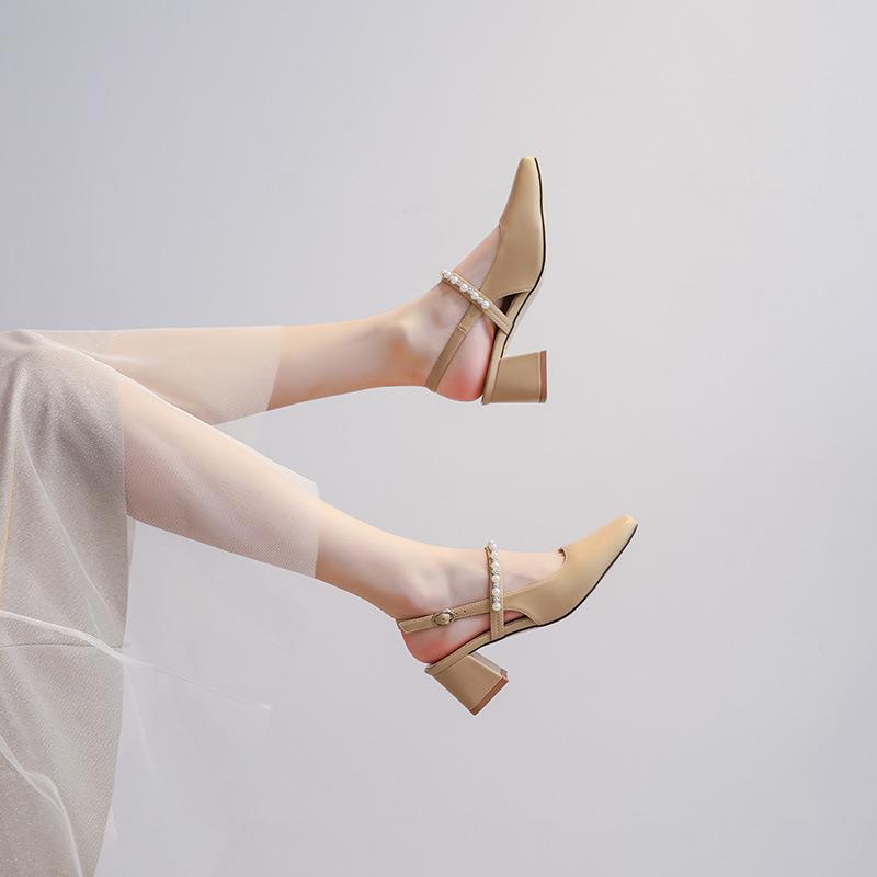 81725-2 Baotou sandals female summer 2025 new French fairy style thick heel high heel single shoes pearl