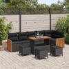 Set of 10 Pieces Garden Sofa with Cushions Poly Rattan Black Acacia 3363329