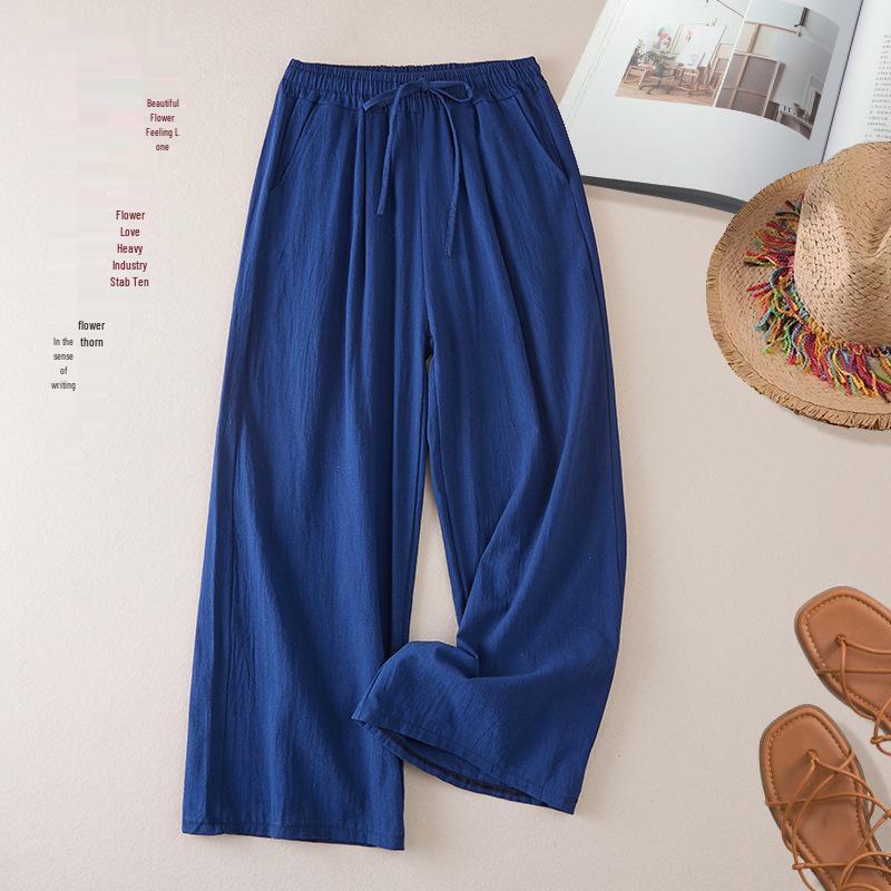Dámské retro kalhoty s širokými nohavicemi a splývavým střihem z bavlny a lnu 2025