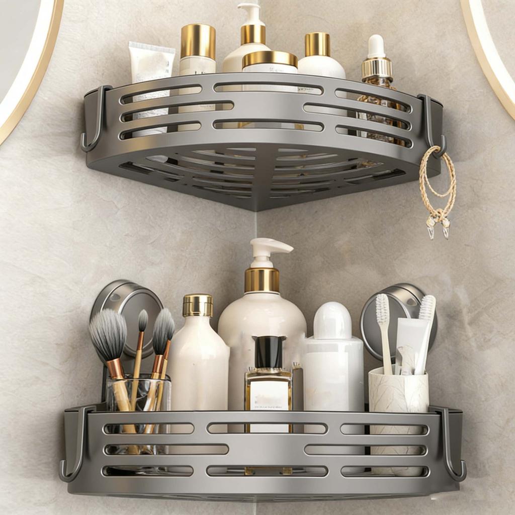 Corner shower caddy suction cup shelf bathroom wall mounted organizer rack for toiletries storage accessories