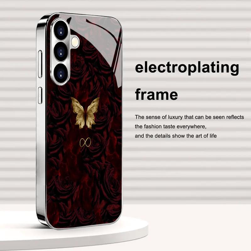 Elegant Dark Rose phone case s26 ultra case glass mobile phones for Samsung Galaxy S26 S25 S24 S23 S22 FE Ultra Plus