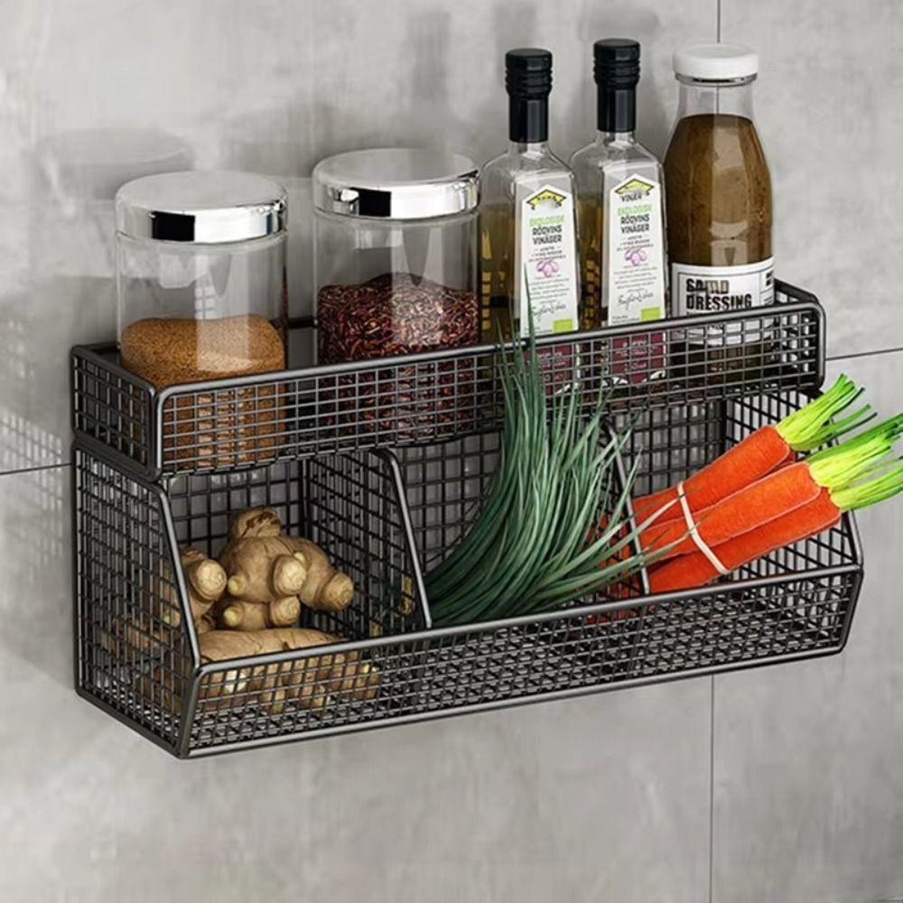 Wall Mounted Hanging Fruits Basket Double Layer Onion Storage Wire Basket  for Garlic
