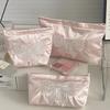 Pink Pearlescent Bow Women's Cosmetic Bags Embroidery Satin Girls Storage Bag Zipper Makeup Bag Toiletry Storage Pouch Handbags