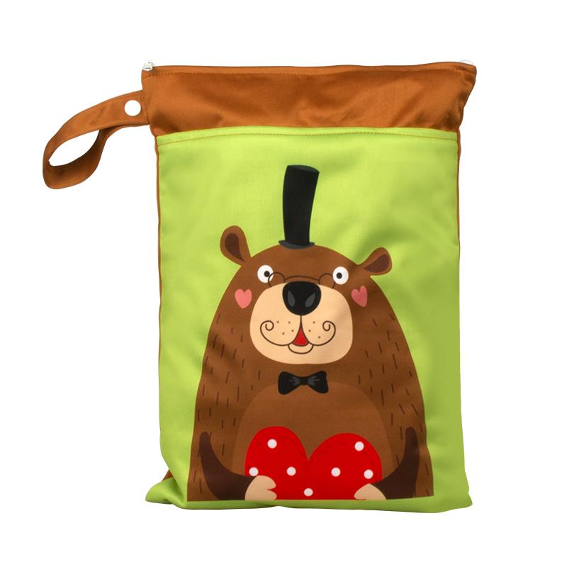 Special Offer Promotion Series 25*35cm Carton Wet Bags Polyester Waterproof Swimsuit Bag Double Pocket Baby Diaper Dry Wet Bag