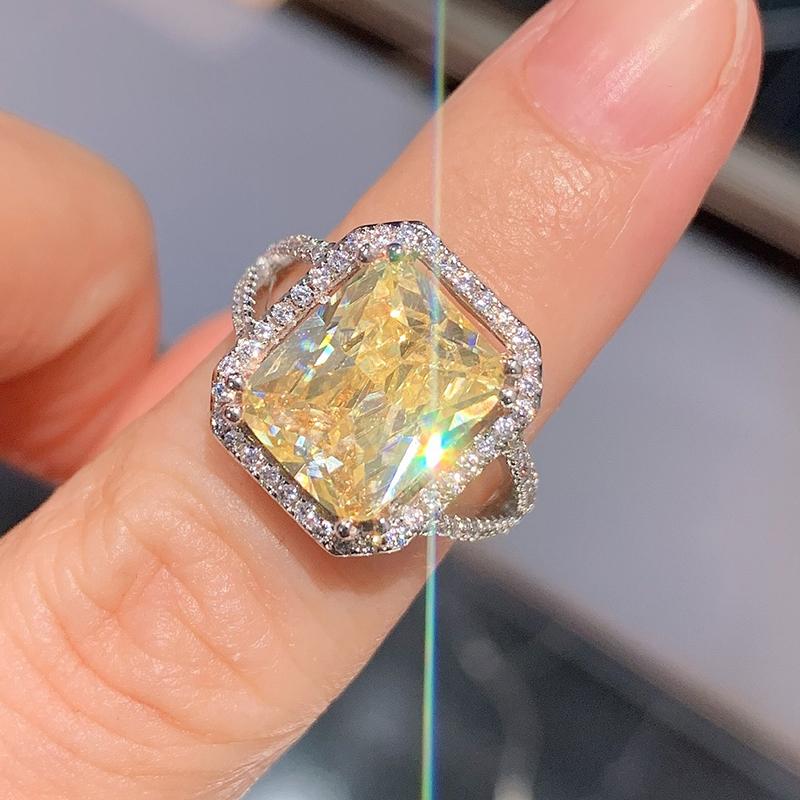 

Huitan Bright Big Yellow Cubic Zirconia Rings Women for Wedding Engagement Party Luxury Copper Color Graceful Lady Zircon 10