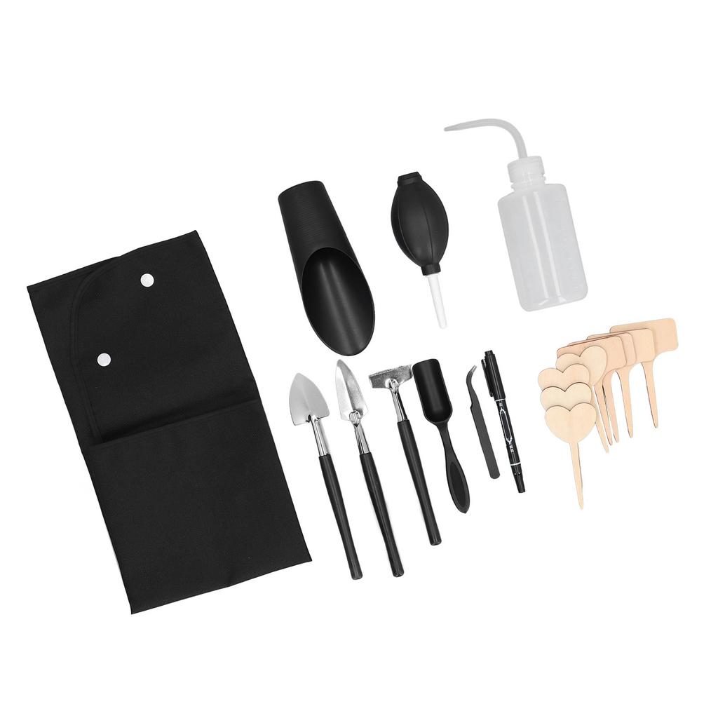 Juego de 18 piezas de herramientas para plantas suculentas con cuchara de té, pinzas curvas, soplador de aire, rastrillo, pala redonda puntiaguda