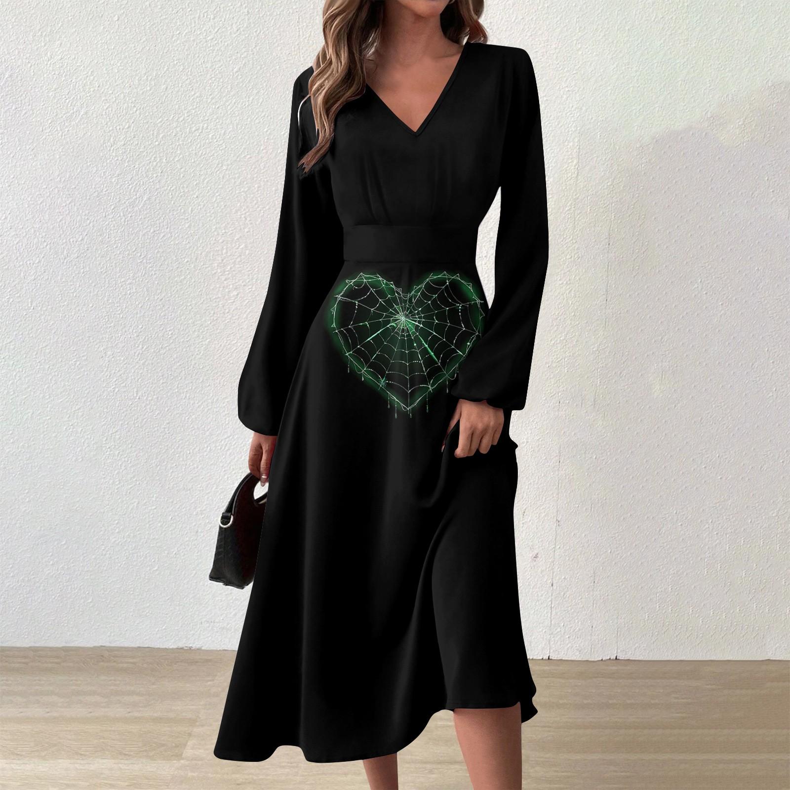 

Женское осенне-зимнее повседневное модное длинное платье с v-образным вырезом и длинным рукавом с принтом XL