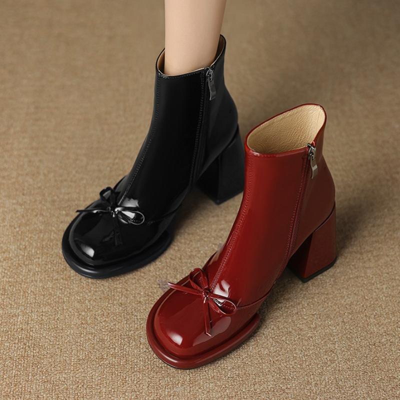 Bow Ankle Boots Woman High Heels Shoes Sexy Party Chunky Boots Elegant 2025 Winter Dress Brand Woman Pumps Botas Mujer