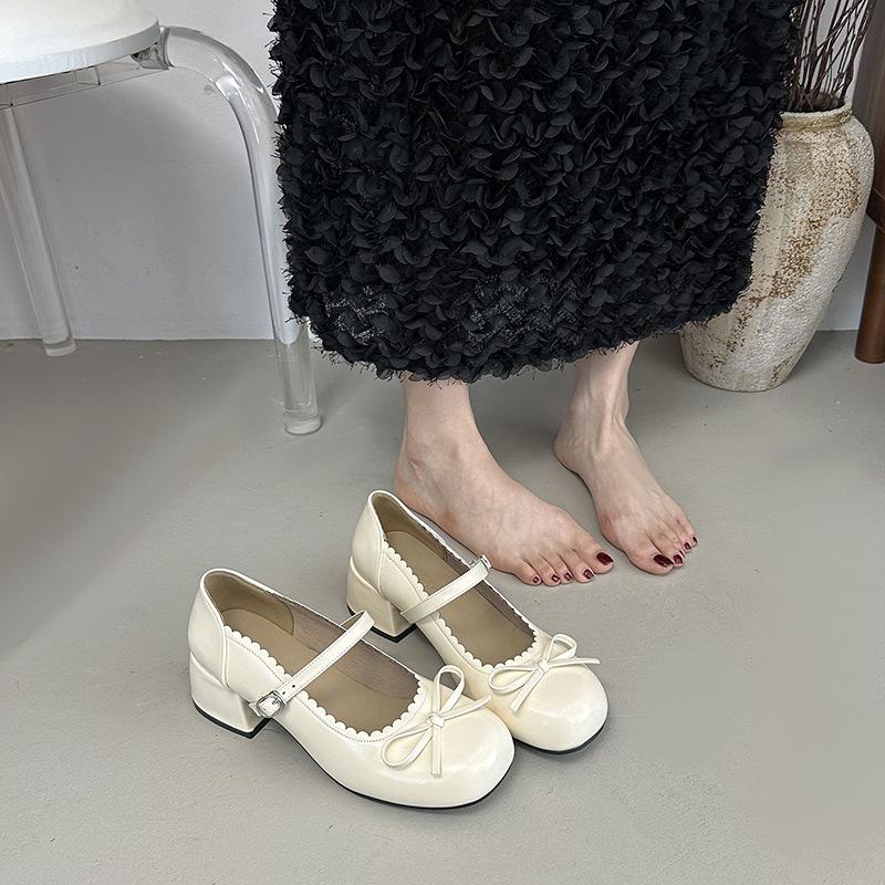 French Retro Versatile Thick Heel Light Mouth Single Shoes Women's 2025 New Autumn Skirt Heightening Soft Sole Mary Jane Shoes