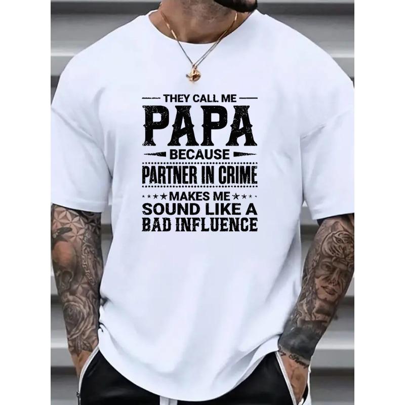 

European sizes Plus Size Men s Papa Graphic Print T-shirt, Casual Comfy Crew Neck Short Sleeve Tee For Summer Outdoor, Men s Clothing 4XL білий