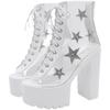 Fashion 14.5CM Women's Square Heels Boots High Transparent Female Thick Platform Waterproof Nightclub Catwalk Sandals