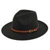 Retro jazz hat, dark khaki belt, woolen hat, cowboy ancient black woolen hat, flat brim hat