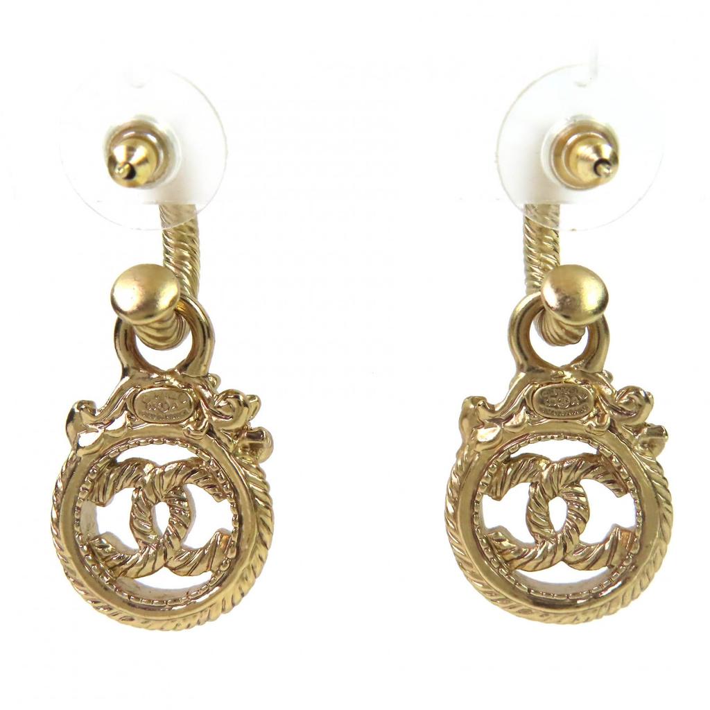 Excellent CHANEL COCO Mark Rope Twist Swing Pierce Accessory (Binaural) gold 05A Used