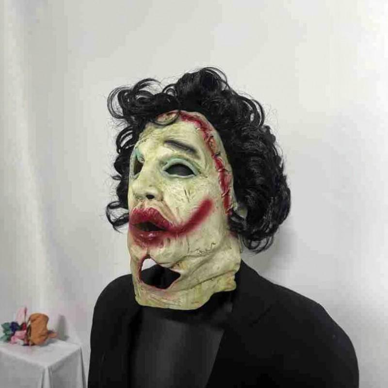 Halloween Horror Ganzgesichts-Latexmaske mit Perücke Texas Chainsaw Massacre Cosplay Kostüm Party Requisiten