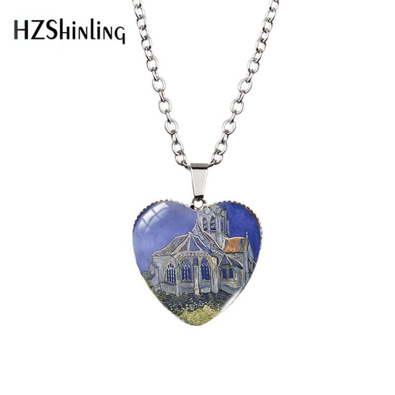Elegant Heart-shaped Jewelry Necklace With Unique Van Gogh Inspired Gemstone Pendant