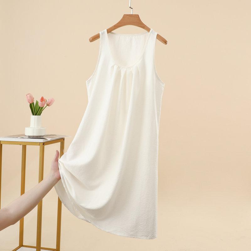 Summer Women's Yunjin Cotton Solid Color Sleeveless Cami Tank Dress Loose Fit Casual Home Nightgown Fashion Daily Outdoor Loungewear Dress