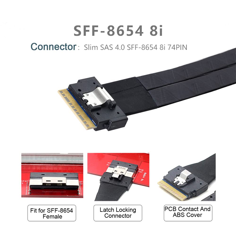 NFHK UltraPort Slimline SAS Slim 8i to Dual 4i Mini SAS HD Cable PCI-E 4.0 SFF-8654 74-pin SFF-8643 PCI-Express