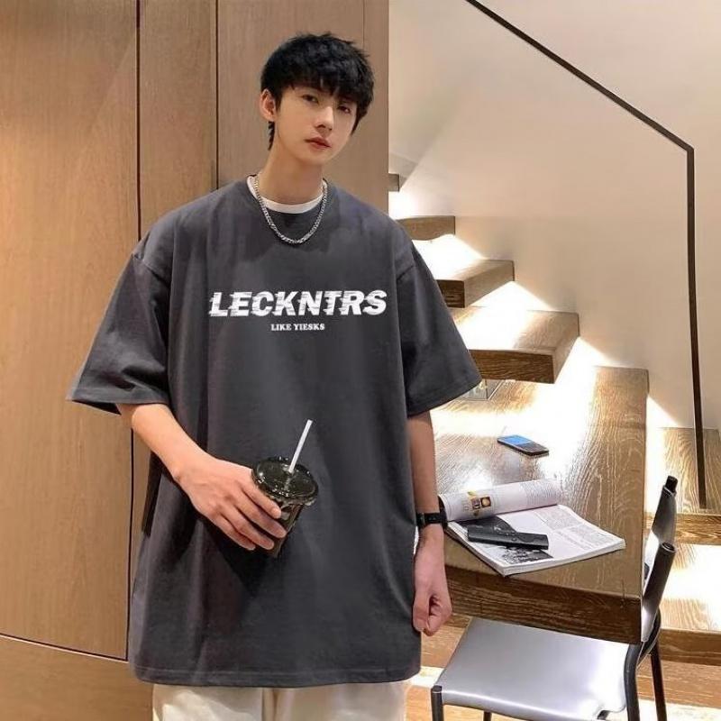 Men Short Sleeve T-Shirts Letter Graphic Print Half Sleeve Tshirts Men Clothing Casual Tee Man Korean Casual Round Neck Retro Tops For