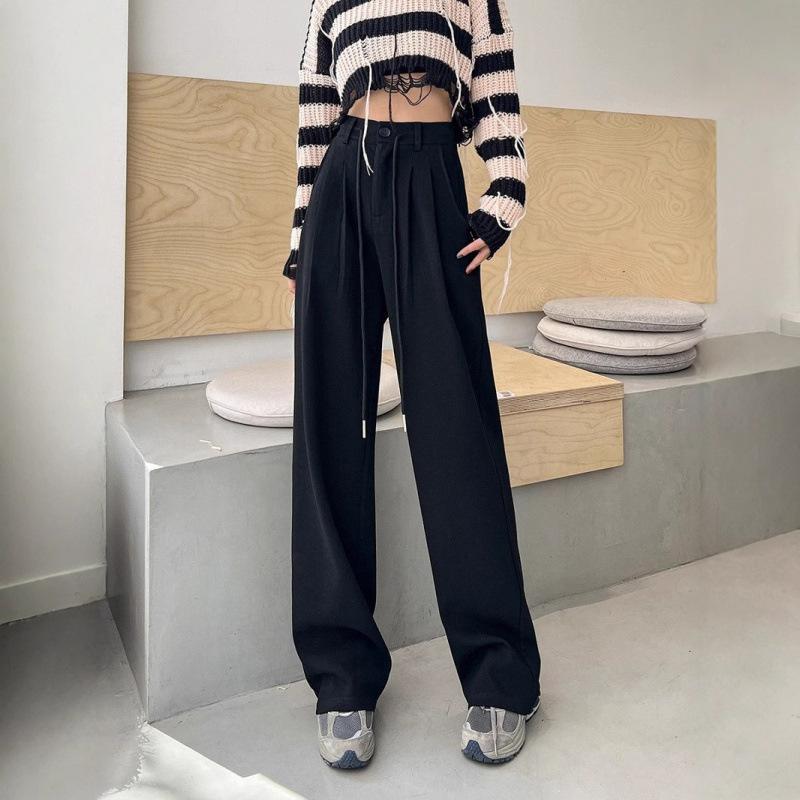 Grey Sports Pants, Women's High-waisted Wide-leg Straight-leg Floor-length Pants, Women's Spring and Autumn Casual Loose Pants