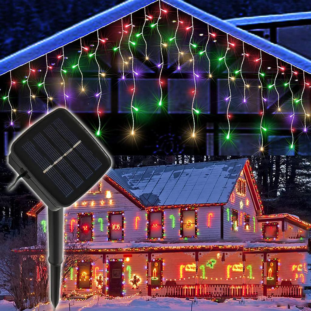 SUCCUL Solar Icicle-Style Christmas Lights, Outdoor Waterproof LED Christmas Lights with Controller, 5m, 120 Bulbs