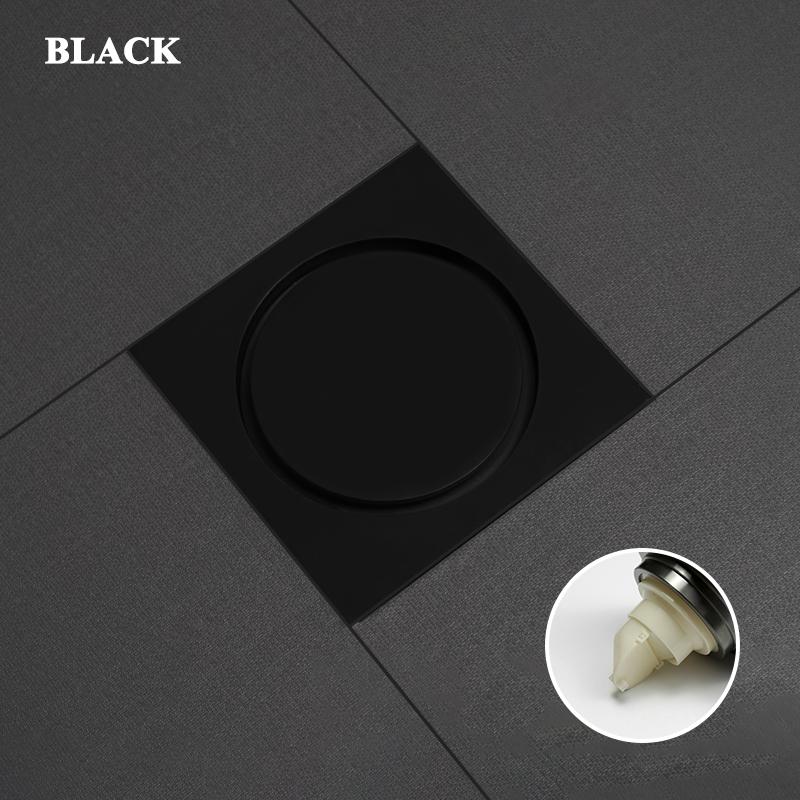 Floor Drain Brass Anti-odor Bath Drain Deodorization Square Kitchen Toilet Shower Room Cover Large Drainage Black 10*10CM