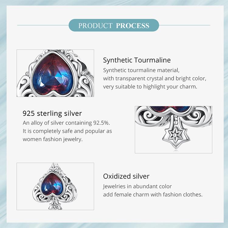 WOSTU 925 Sterling Silver Heart-shaped Spade Bead Charms for Women Bangle and Bracelet DIY Jewelry