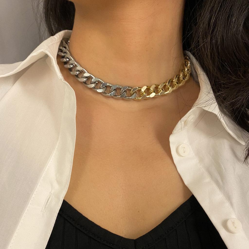 Punk Miami Cuban Choker Necklace Collar Statement Hip Hop Big Chunky Aluminum Gold Color Thick Chain Necklace Women Zircon