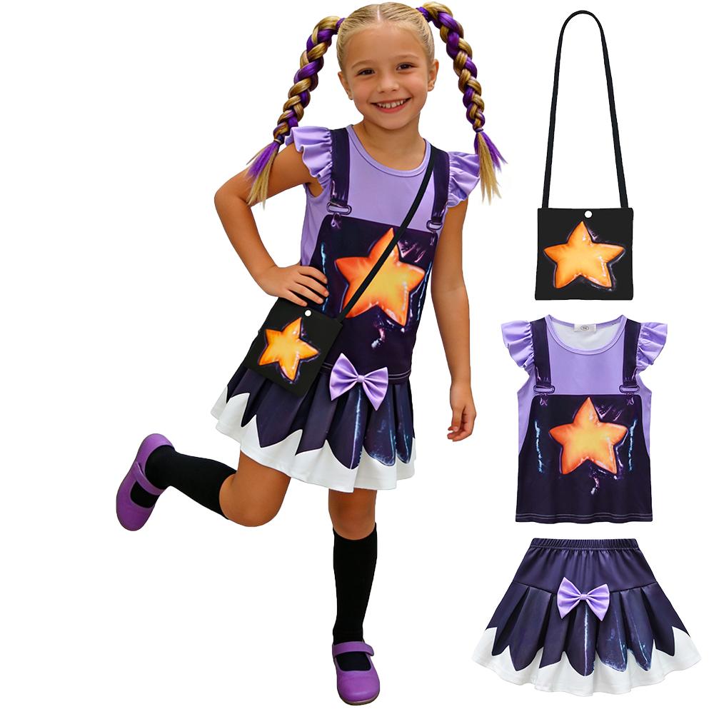 Meisjes Bobi Lily Kostuum voor Halloween Verjaardagsfeest Paars Zwart Casual Sterrenprint Kleding Festival Feestelijk Kinder Verkleed 9-10 Years (150)