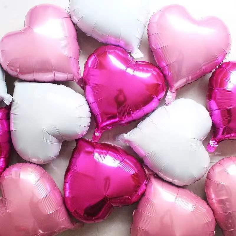 Qixi Valentine's Day Romantic Pink Heart & Star Balloons for Weddings & Birthdays