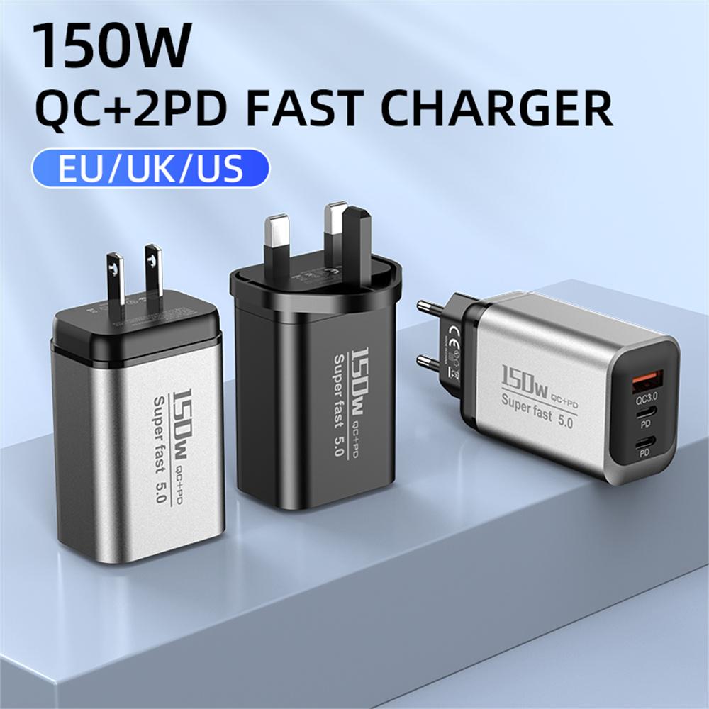 150W Fast Charging USB Type C Charger Mobile Phone Charger QC3.0 For iPhone 17 Samsung Xiaomi EU/UK/US Plug Travel Wall Adapter