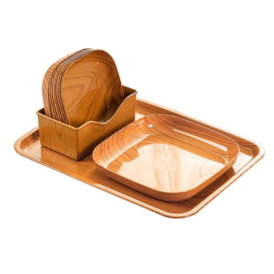 Bone Spitting Dish Imitation Wood Grain Serving Trays Japanese-Style Plastic Fruit Bowl Stackable Salad Tray Kitchen Organizer