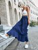 High-Waist Denim Midi Skirt with Ruffle Pleats for Women