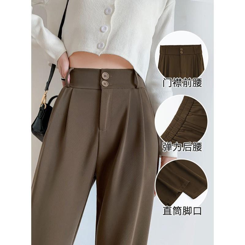 Womens High-Waisted Wide-Leg Straight Trousers Comfortable Office Casual Pants With Slight Stretch