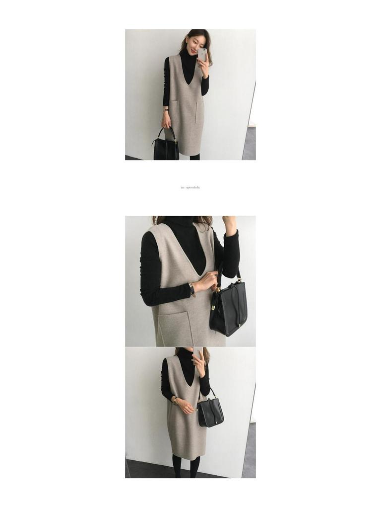 Korean Style Mid-Length V-Neck Vest Dress Set for Autumn/Winter - Two-Piece Casual Fashion