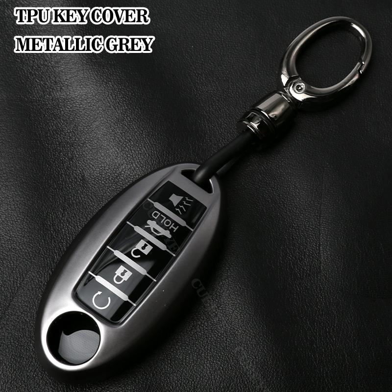 Car Key Cover for Nissan 5 Buttons Key Case TPU Metallic Gray Keychain for Nissan Altima Sentra Rogue Pathfinder Murano Armada M