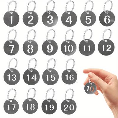 1-20 Key Tags with Labels, Steel Numbered Key  Ring Number Silver Metal Check Tags, NO.1-NO.20 Metal Number Labels