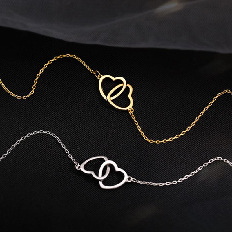 New 925 Silver Heart Necklace Simple Geometric Shape Charm Pendant Choker Birthday Gift Women's Exquisite Jewelry