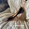Single Shoes Women Ins European and American Style New Year Pointed Head Same Style Banquet Summer Light Mouth Flat Shoes Patent Leather Apricot