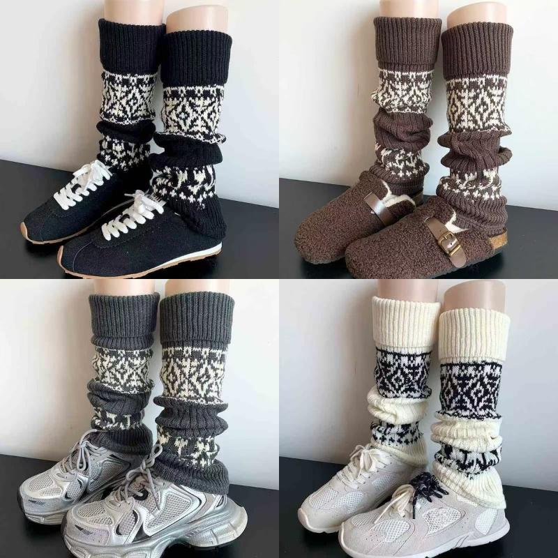 1Pair Women Autumn Winter Legwarmers Socks Retro Knitted Kneepad Leg Warmer Female Girls Pile Heap Socks Outdoor Warm Socks