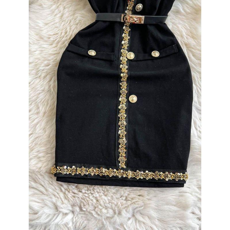 French Style Classic Style Fancy Beaded Sequins V-neck Halter Sleeveless Waist-Tight Sheath Strap Showing Chest Pad Dress