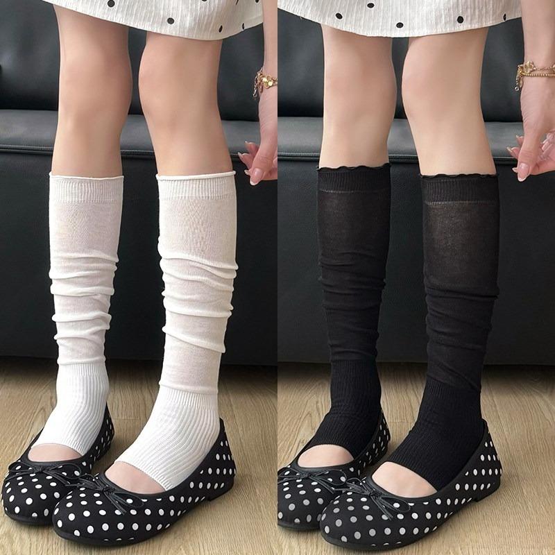 1-2pairs New Korean Sweet Ballet Style Long Stocking Women's Lace Pile Socks Academy Style Versatile Half Foot Socks