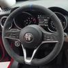 For Alfa Romeo Giulia Stelvio 2015-2018 Auto Parts Hand-stitched Non-slip Suede Blue Line Blue Label Car Steering Wheel Cover
