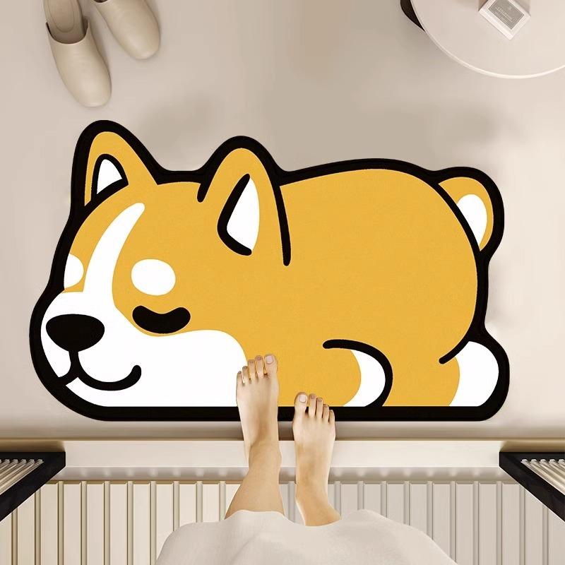 Cute Cartoon Dog Diatomaceous Earth Bath Mat Quick Dry Water Absorbent Non Slip Bathroom Floor Mat Doormat