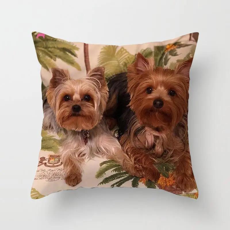 1PC Cute Dog Yorkie BICHON  Yorkshire Decor Print Pillow Case Bedroom Sofa Waist Cushions Cover Car Decoration Cushion