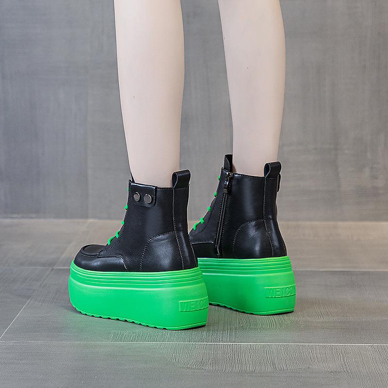 

Осень и зима новая женская обувь средней высоты на толстой подошве, туфли-маффины, женская 2025 новая, конфетный цвет, круглый носок, модная, простая, чистая 39