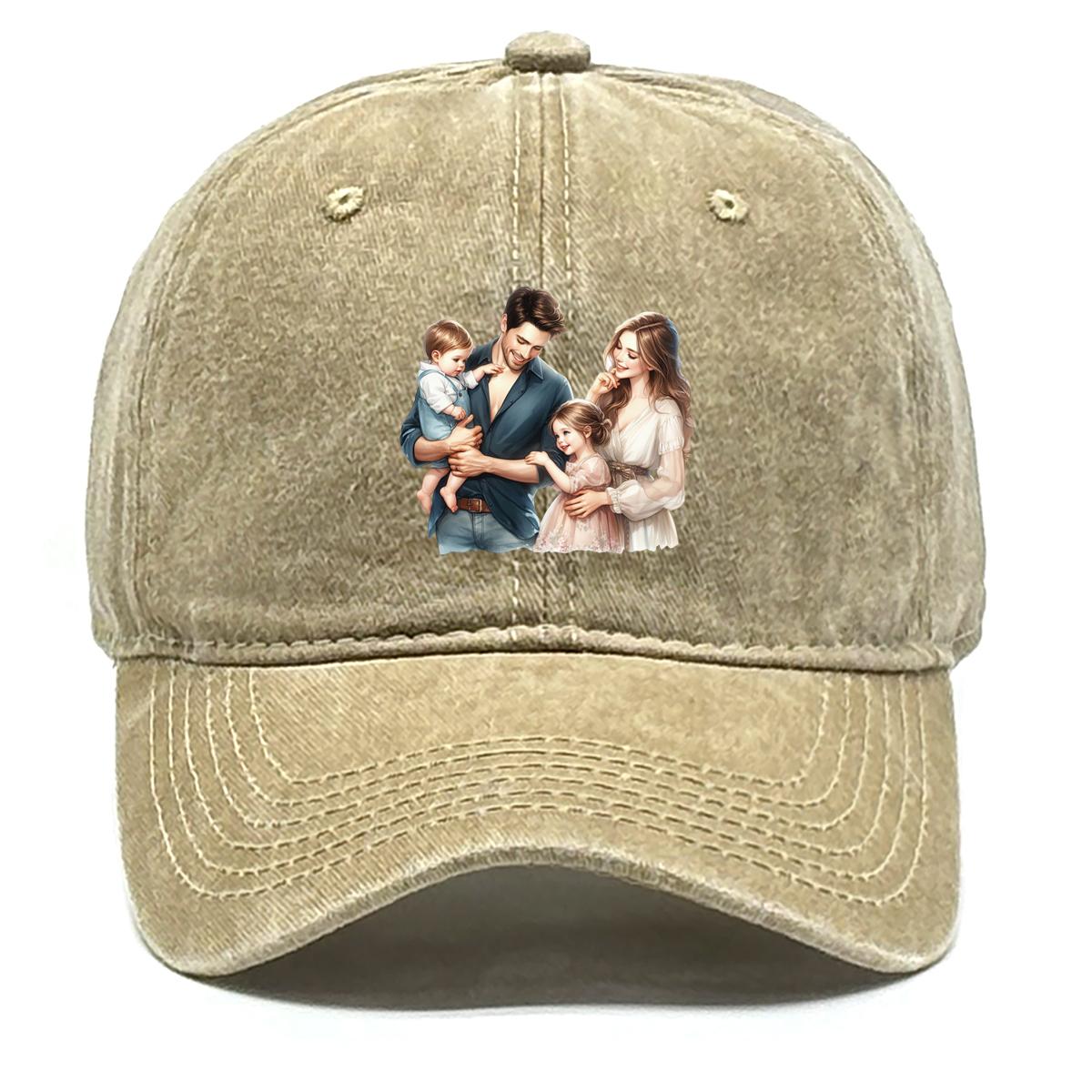 

Father Mother Print Snapback Sun Hat, Family Flat Cap Sun Protective Sun Protection Vintage Hip Hop Adjustable Baseball Cap as the picture хаки